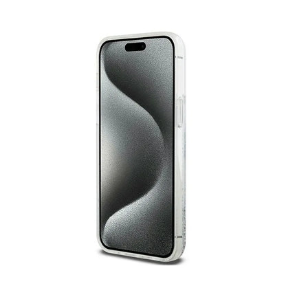 DKNY Liquid Glitter Big Logo – dėklas iPhone 15 Pro (baltas)