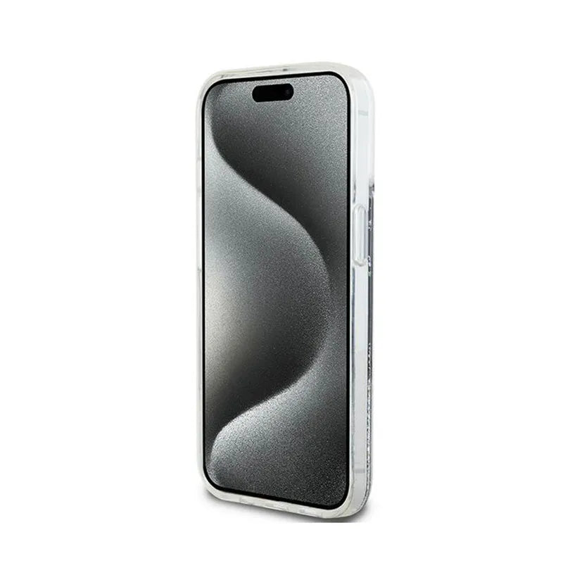 DKNY Liquid Glitter Big Logo – dėklas, skirtas iPhone 15 / 14 / 13 (juodas)