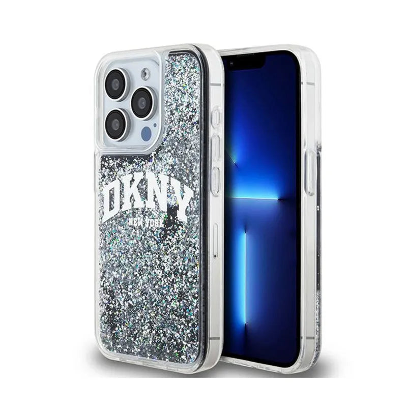 DKNY Liquid Glitter Big Logo – dėklas, skirtas „iPhone 15 Pro“ (juoda)