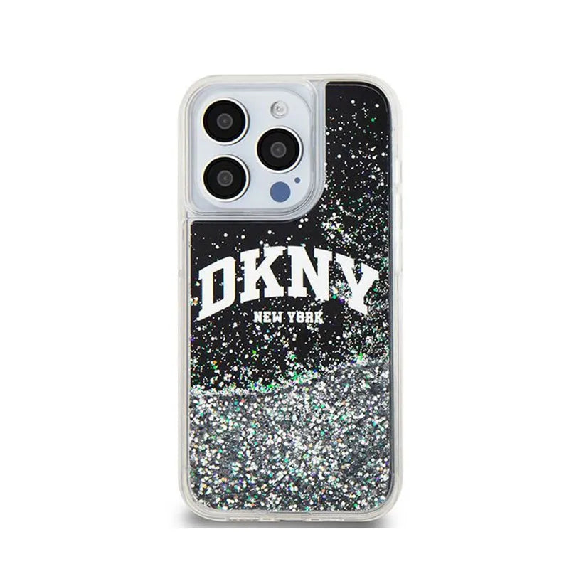 DKNY Liquid Glitter Big Logo – dėklas, skirtas „iPhone 15 Pro“ (juoda)