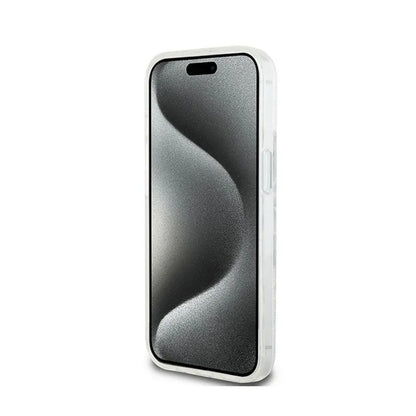 DKNY Liquid Glitter Multilogo – dėklas iPhone 15 / 14 / 13 (baltas)