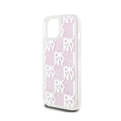 DKNY Liquid Glitter Multilogo – Dėklas iPhone 15 / 14 / 13 (rožinis)