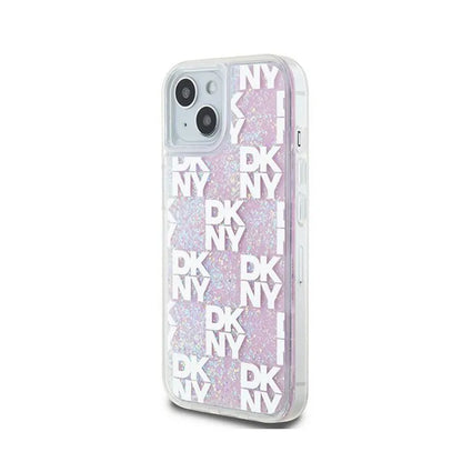 DKNY Liquid Glitter Multilogo – Dėklas iPhone 15 / 14 / 13 (rožinis)