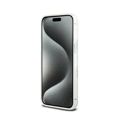 DKNY Liquid Glitter Multilogo – dėklas iPhone 15 Pro Max (baltas)