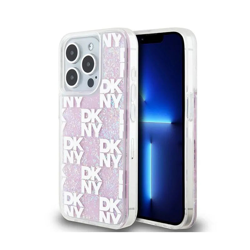 DKNY Liquid Glitter Multilogo – dėklas iPhone 15 Pro (rožinis)