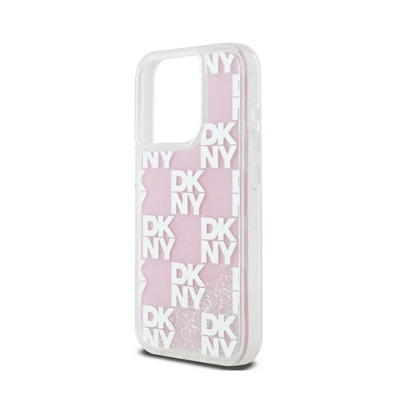 DKNY Liquid Glitter Multilogo – dėklas iPhone 15 Pro (rožinis)