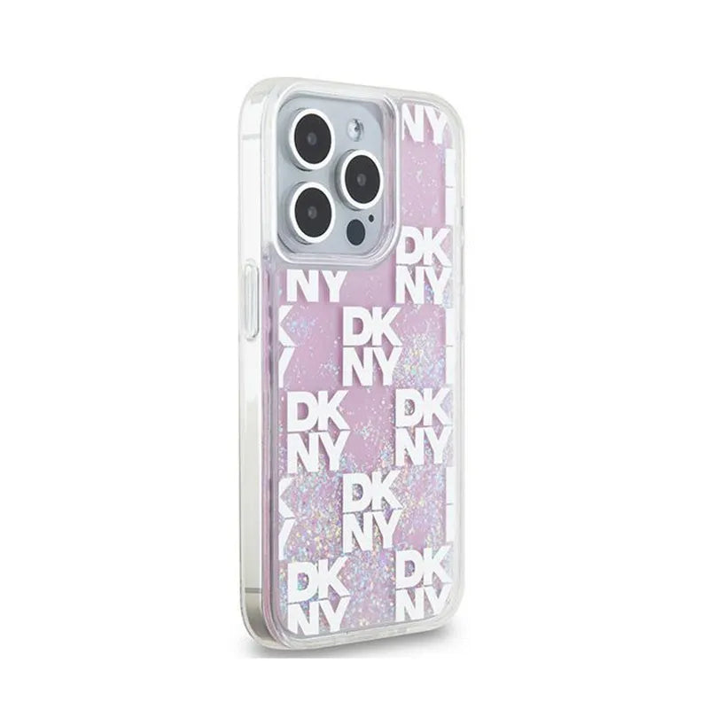 DKNY Liquid Glitter Multilogo – dėklas iPhone 15 Pro (rožinis)