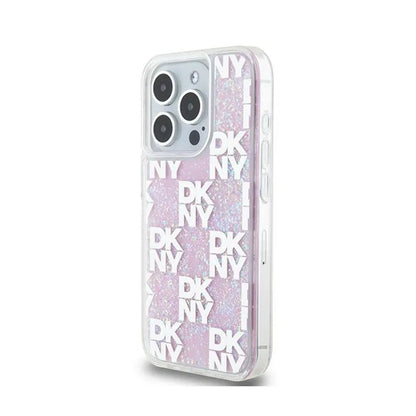 DKNY Liquid Glitter Multilogo – dėklas iPhone 15 Pro (rožinis)