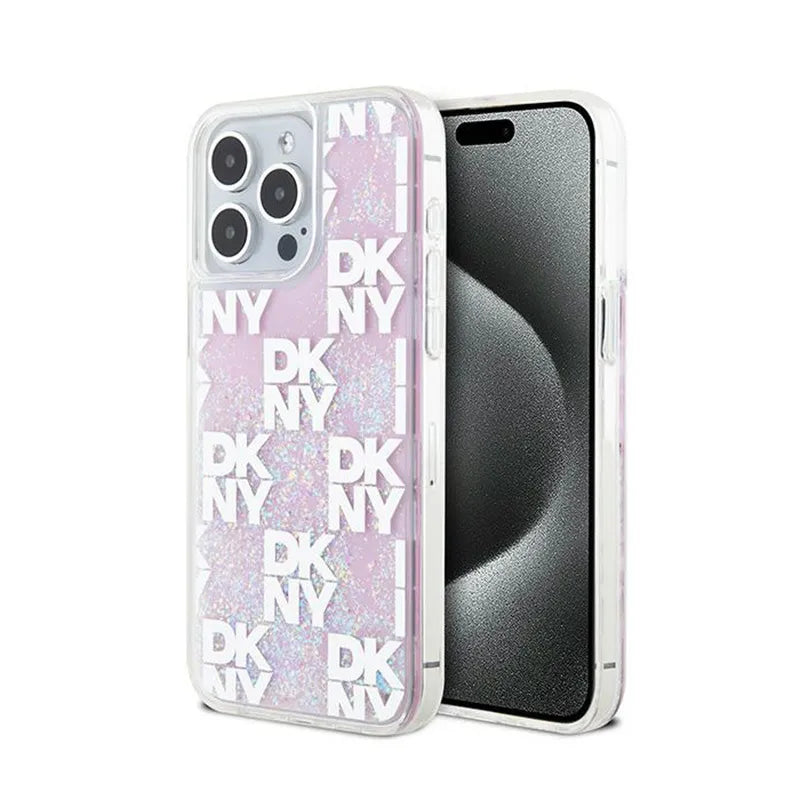DKNY Liquid Glitter Multilogo – dėklas skirtas „iPhone 15 Pro Max“ (rožinis)