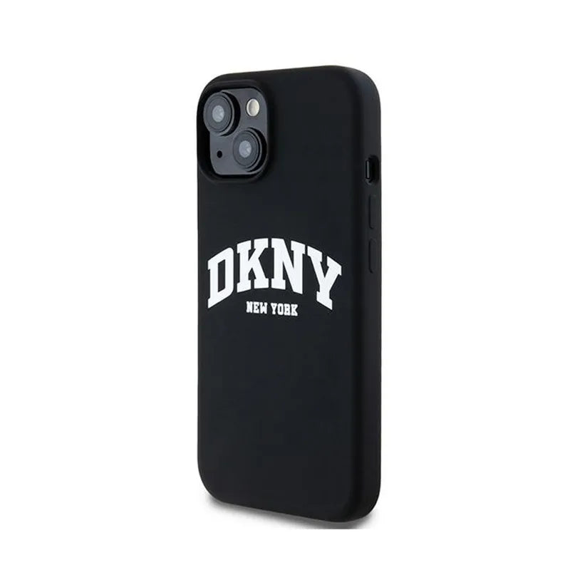 DKNY Liquid Silicone baltas atspausdintas logotipas MagSafe - dėklas skirtas iPhone 14 / 15 / 13 (juodas)