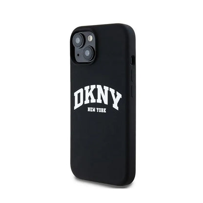 DKNY Liquid Silicone baltas atspausdintas logotipas MagSafe - dėklas skirtas iPhone 14 / 15 / 13 (juodas)