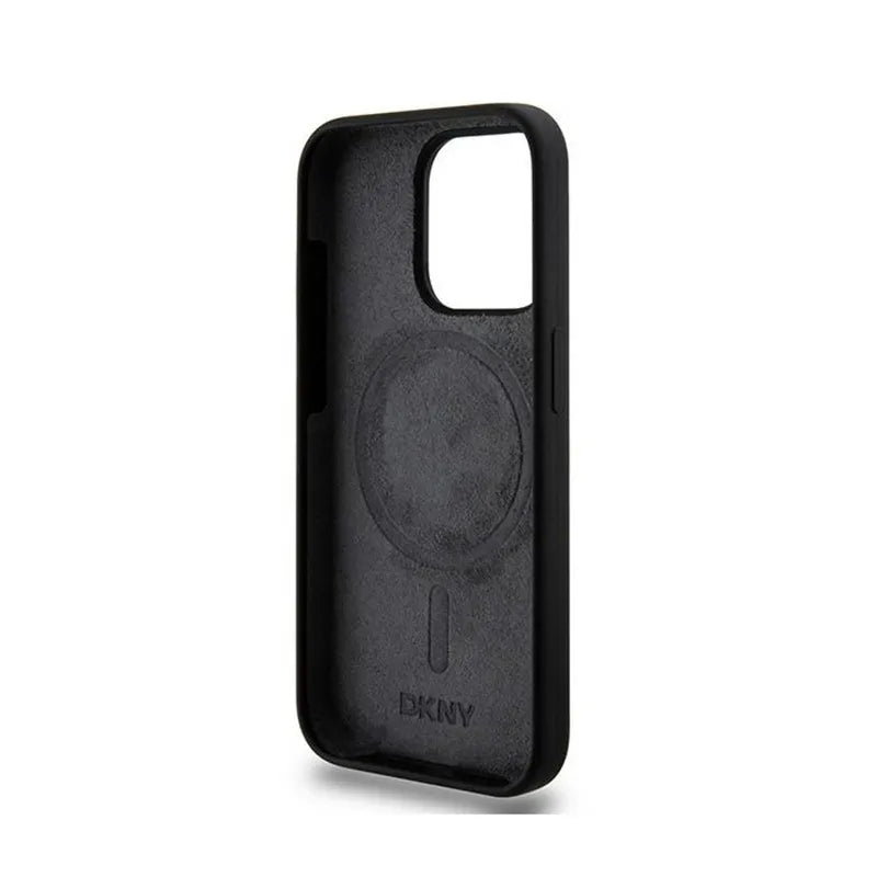 DKNY Liquid Silicone baltas su spausdintu logotipu MagSafe – dėklas, skirtas iPhone 13 Pro (juoda)