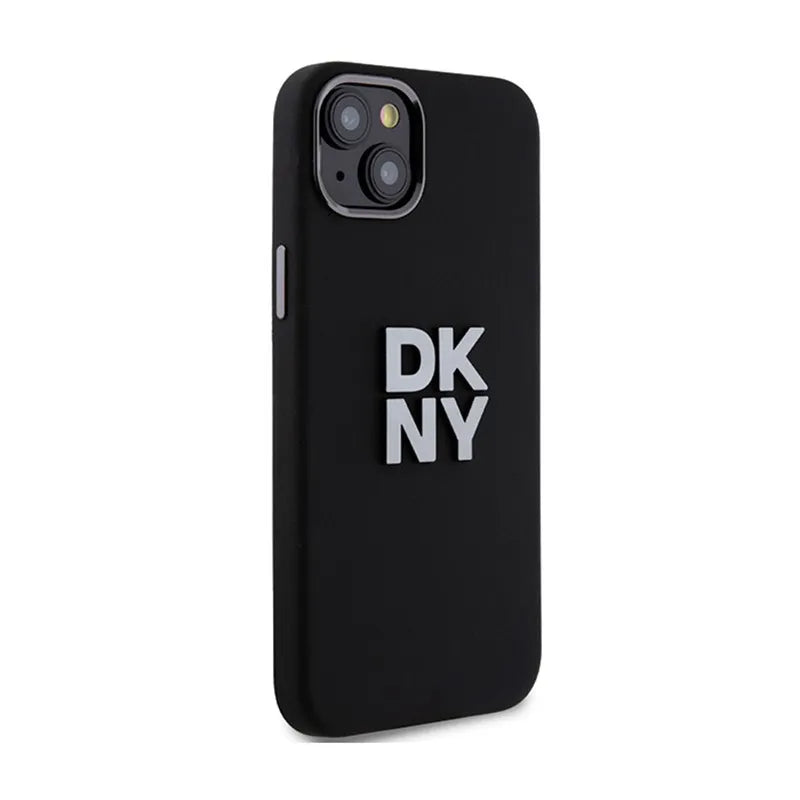 DKNY Liquid Silicone Metal Logo - dėklas iPhone 15 / 14 / 13 (juodas)