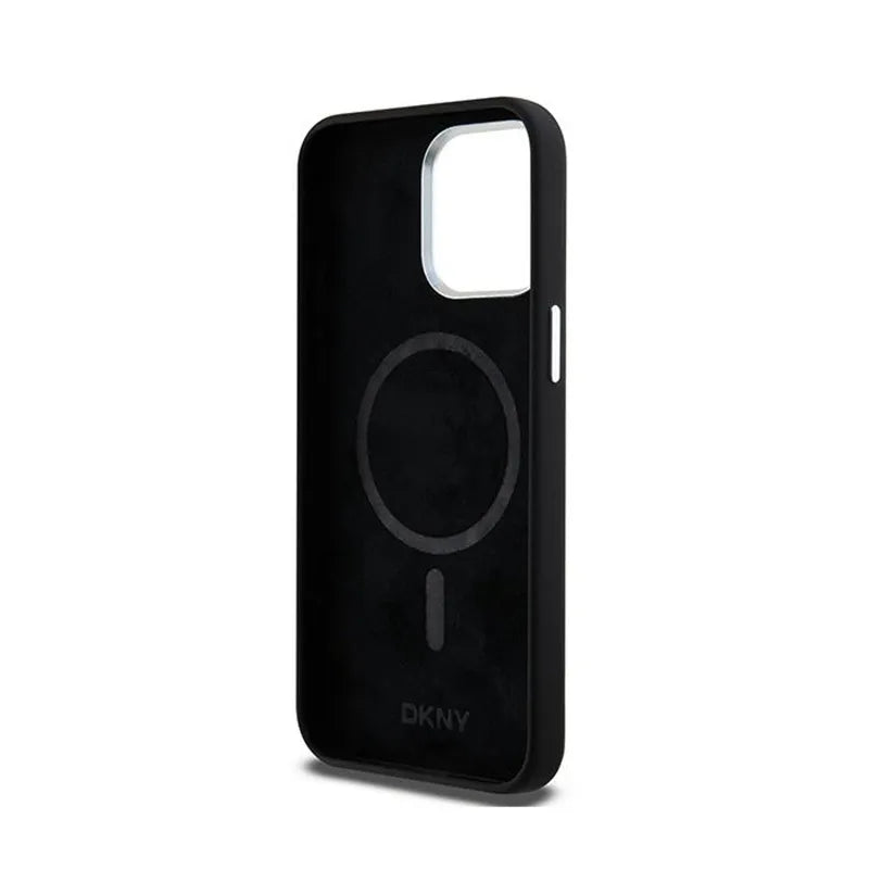 DKNY Liquid Silicone Small Metal Logo MagSafe – dėklas iPhone 15 Pro Max (juodas)