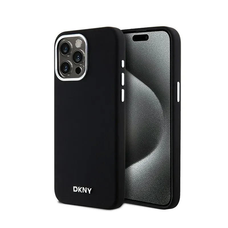DKNY Liquid Silicone Small Metal Logo MagSafe – dėklas iPhone 15 Pro Max (juodas)