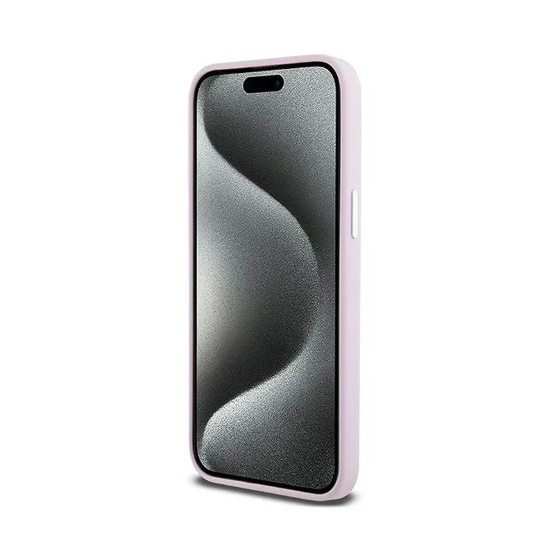 DKNY Liquid Silicone Small Metal Logo MagSafe – dėklas, skirtas iPhone 14 Pro Max (rožinis)
