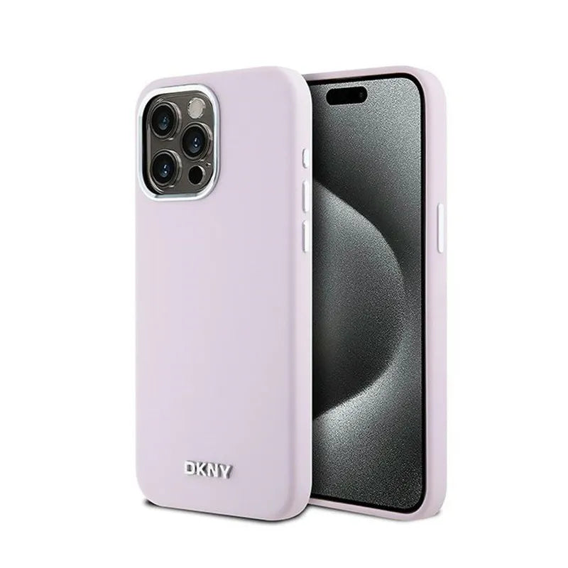 DKNY Liquid Silicone Small Metal Logo MagSafe – dėklas, skirtas iPhone 14 Pro Max (rožinis)