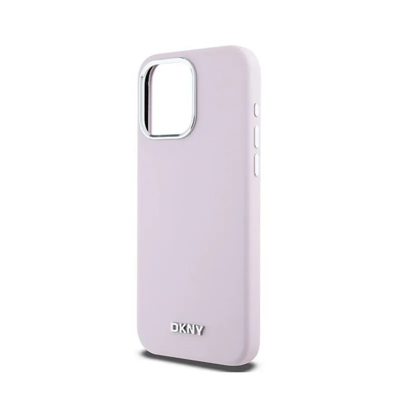 DKNY Liquid Silicone Small Metal Logo MagSafe – dėklas, skirtas iPhone 14 Pro Max (rožinis)