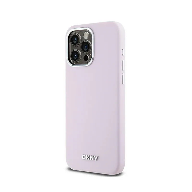 DKNY Liquid Silicone Small Metal Logo MagSafe – dėklas, skirtas iPhone 14 Pro Max (rožinis)