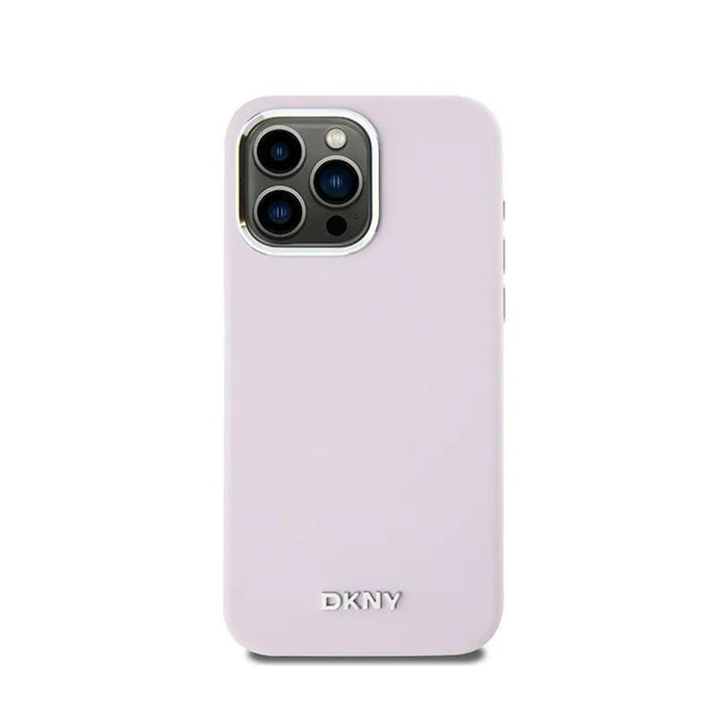 DKNY Liquid Silicone Small Metal Logo MagSafe – dėklas, skirtas iPhone 14 Pro Max (rožinis)