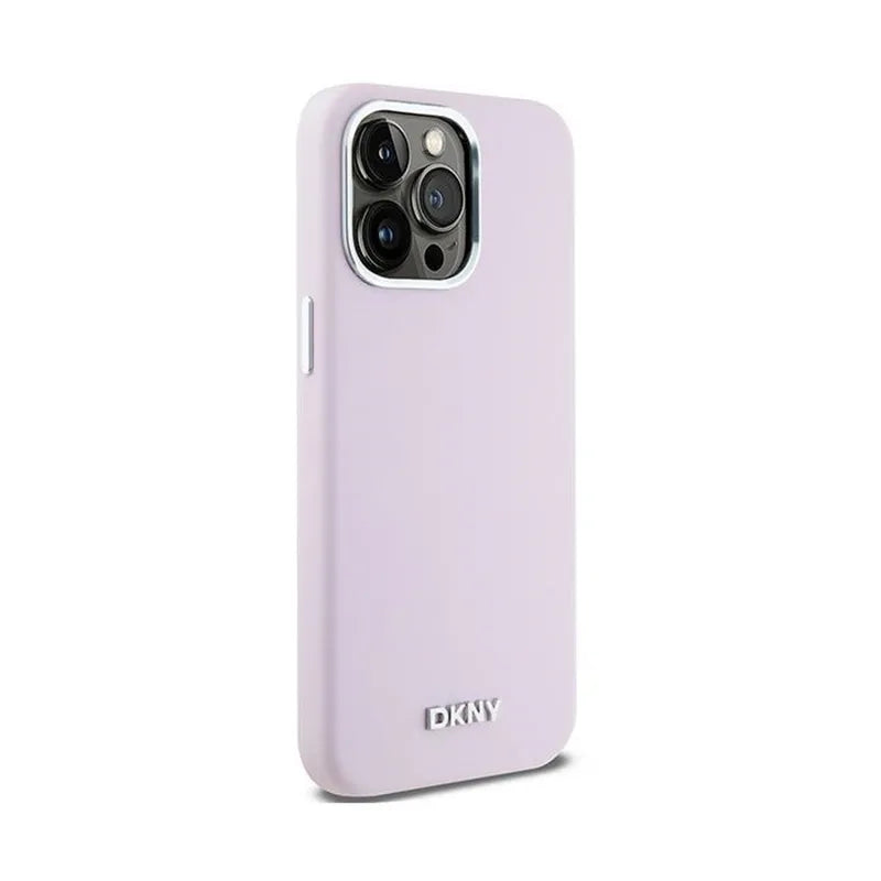 DKNY Liquid Silicone Small Metal Logo MagSafe – dėklas, skirtas iPhone 14 Pro Max (rožinis)