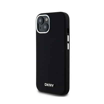 DKNY Liquid Silicone Small Metal Logo MagSafe – Dėklas, skirtas iPhone 15 Plus / 14 Plus (juodas)