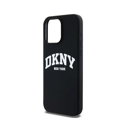DKNY Liquid Silicone White Printed Logo MagSafe – dėklas, skirtas iPhone 14 Pro Max (juodas)