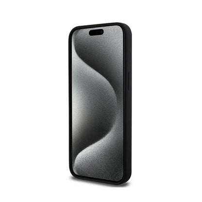 DKNY Liquid Silicone White Printed Logo MagSafe – dėklas, skirtas iPhone 14 Pro Max (juodas)