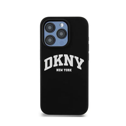 DKNY Liquid Silicone White Printed Logo MagSafe – dėklas skirtas iPhone 15 Pro (juodas)