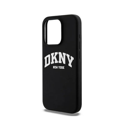 DKNY Liquid Silicone White Printed Logo MagSafe – dėklas skirtas iPhone 15 Pro (juodas)