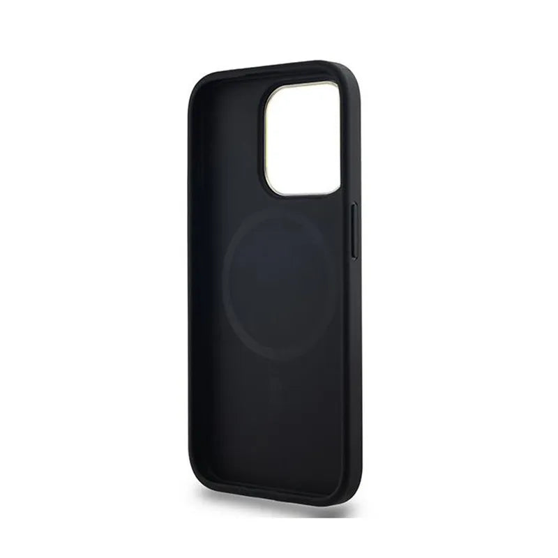 DKNY odinė languota „Mono Pattern MagSafe“ dėklas, skirtas „iPhone 15 Pro Max“ (juodas)