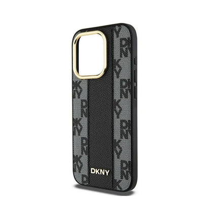 DKNY odinė languota „Mono Pattern MagSafe“ dėklas, skirtas „iPhone 15 Pro Max“ (juodas)