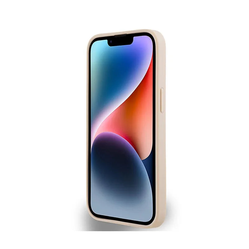 DKNY Odinė languota vienspalvė ir spausdinta juostelė – dėklas iPhone 14 / 15 / 13 (rožinis)