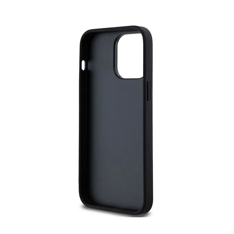 DKNY Odinis dėklas iPhone 14 Pro Max – Languotas vienspalvis raštas ir atspausdintos juostelės (juodas)