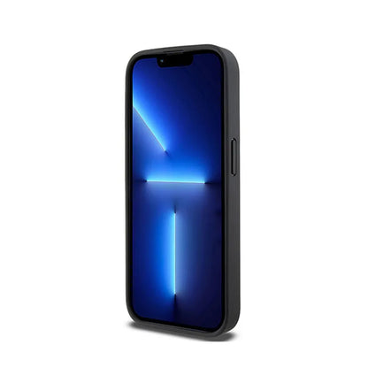 DKNY Odinis dėklas iPhone 15 Pro su langelių monoraštu ir spausdintomis juostelėmis (juodas)