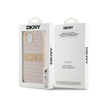 DKNY odinis dėklas "Mono Stripe & Metal Logo", skirtas "iPhone 14 / 15 / 13" (rožinis)