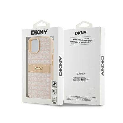 DKNY odinis dėklas „Mono Stripe & Metal Logo“, skirtas „iPhone 15 / 14 / 13“ (rožinis)