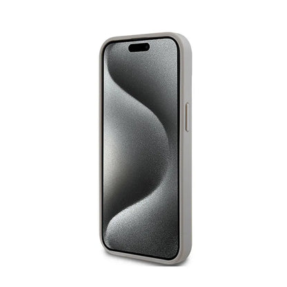 DKNY odinis dėklas „Mono Stripe & Metal Logo“ – skirtas „iPhone 15“ / „14“ / „13“ (smėlio spalvos)