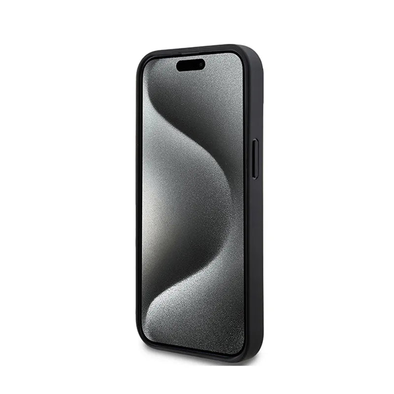 DKNY Odinis dėklas su languotu mono raštu ir atspausdintomis juostelėmis, skirtas iPhone 15 / 14 / 13 (juodas)