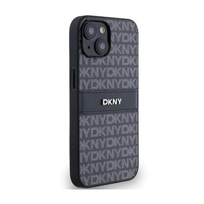 DKNY Odinis Dėklas su Mono Juostele ir Metaliniu Logotipu, skirtas iPhone 14 / 15 / 13 (juodas)