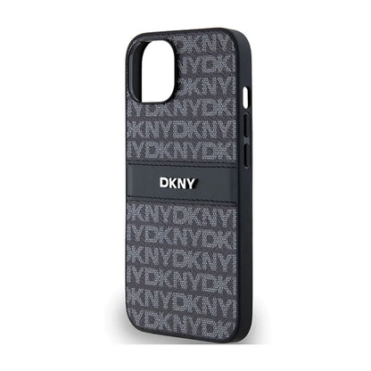 DKNY Odinis Dėklas su Mono Juostele ir Metaliniu Logotipu, skirtas iPhone 14 / 15 / 13 (juodas)