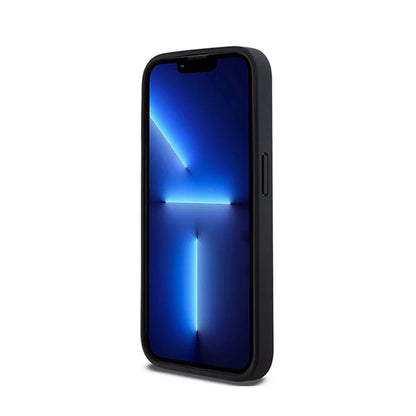 DKNY odinis dėklas su vienspalve juosta ir metaliniu logotipu – iPhone 15 Pro dėklas (juodas)
