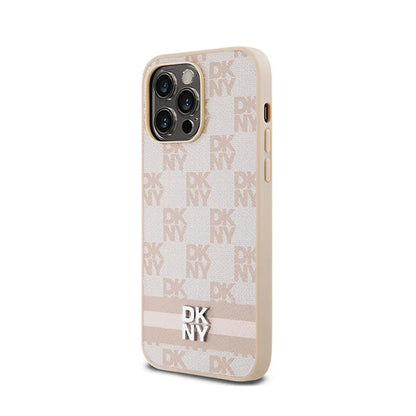 DKNY odinis languotas monogramos raštas ir margos juostelės – dėklas, skirtas „iPhone 14 Pro Max“ (rožinis)