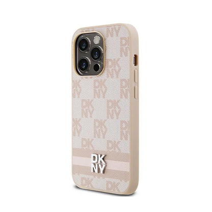 DKNY Odinis languotas vienspalvis raštas ir raštuotos juostelės – iPhone 14 Pro dėklas (rožinis)