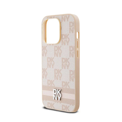 DKNY Odinis languotas vienspalvis raštas ir raštuotos juostelės – iPhone 14 Pro dėklas (rožinis)