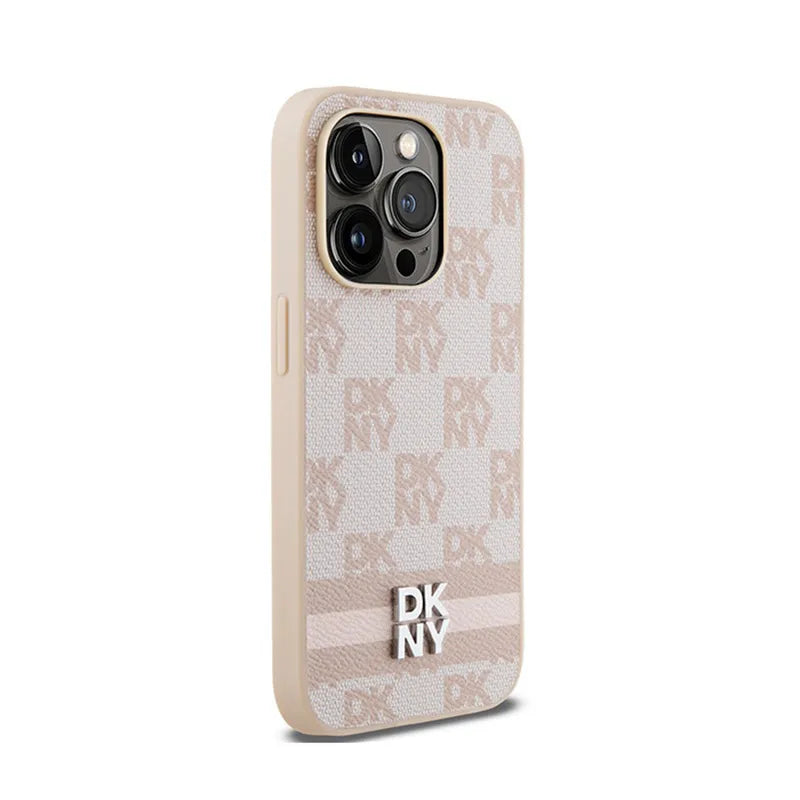 DKNY Odinis languotas vienspalvis raštas ir raštuotos juostelės – iPhone 14 Pro dėklas (rožinis)
