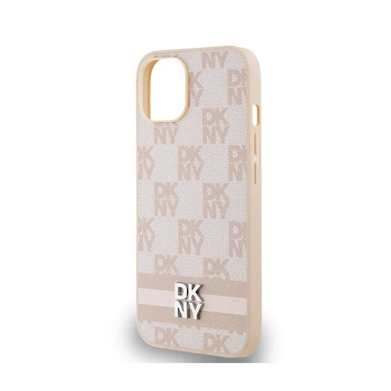 DKNY odinis languotas vienspalvis raštas ir spausdintos juostelės – dėklas, skirtas iPhone 15 / 14 / 13 (rožinis)