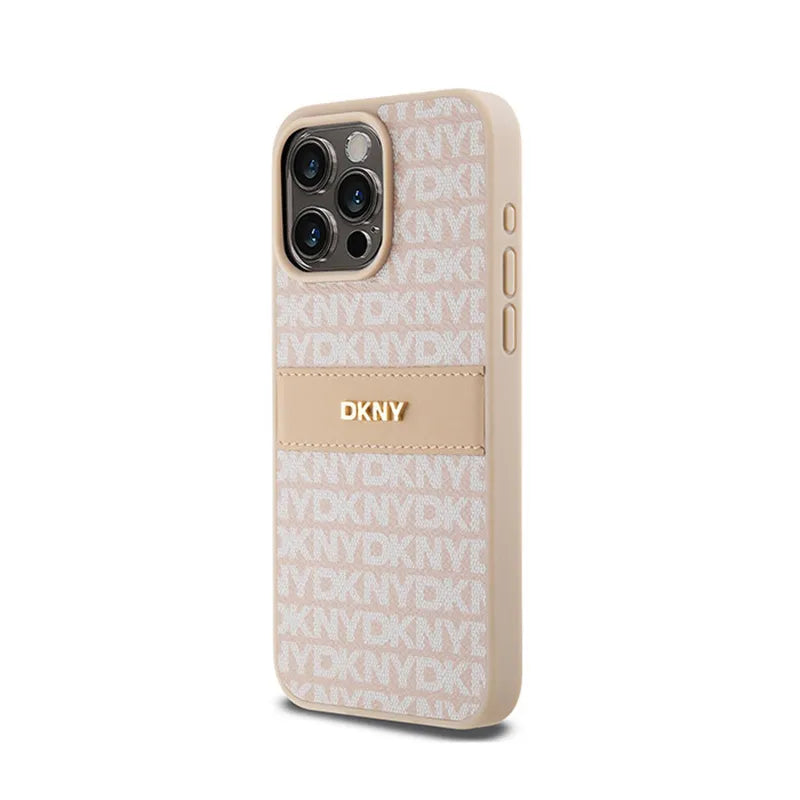 DKNY odinis „Mono Stripe & Metal Logo“ dėklas „iPhone 15 Pro Max“ (rožinis)