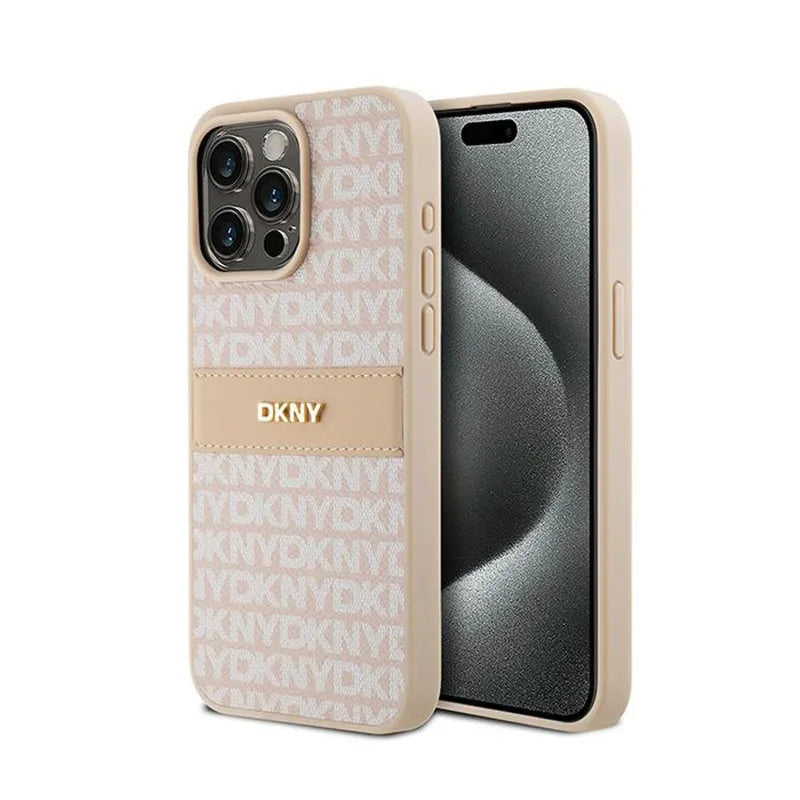 DKNY odinis „Mono Stripe & Metal Logo“ dėklas „iPhone 15 Pro Max“ (rožinis)
