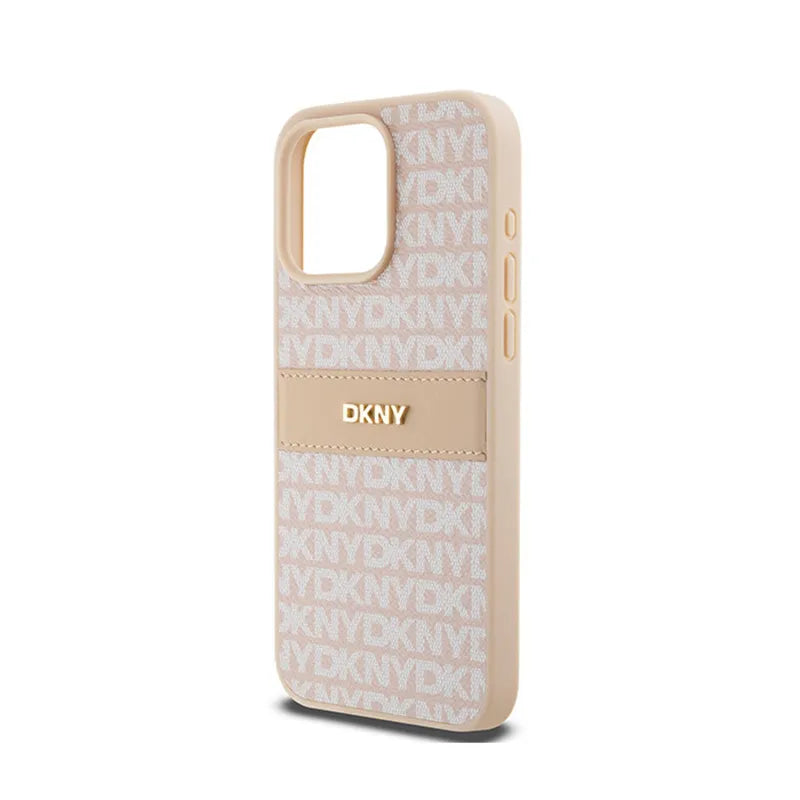 DKNY odinis „Mono Stripe & Metal Logo“ dėklas „iPhone 15 Pro Max“ (rožinis)